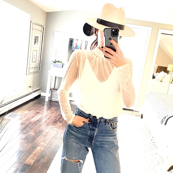 Free People Tops - NWT white / ivory free people bodysuit tank long sleeve sheer blouse size XS